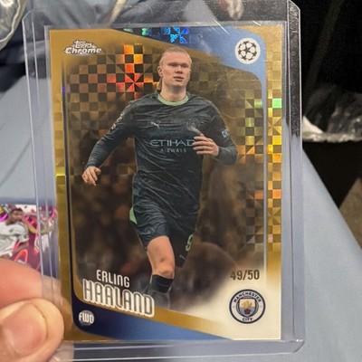 2025 Topps Chrome Champions League Erling Haaland Xfractor Gold /50 Damaged
