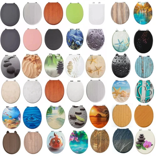 18" UNIVERSAL BATHROOM MDF WC TOILET SEAT NOVELTY EASY FIT +FITTINGS WOODEN W/C