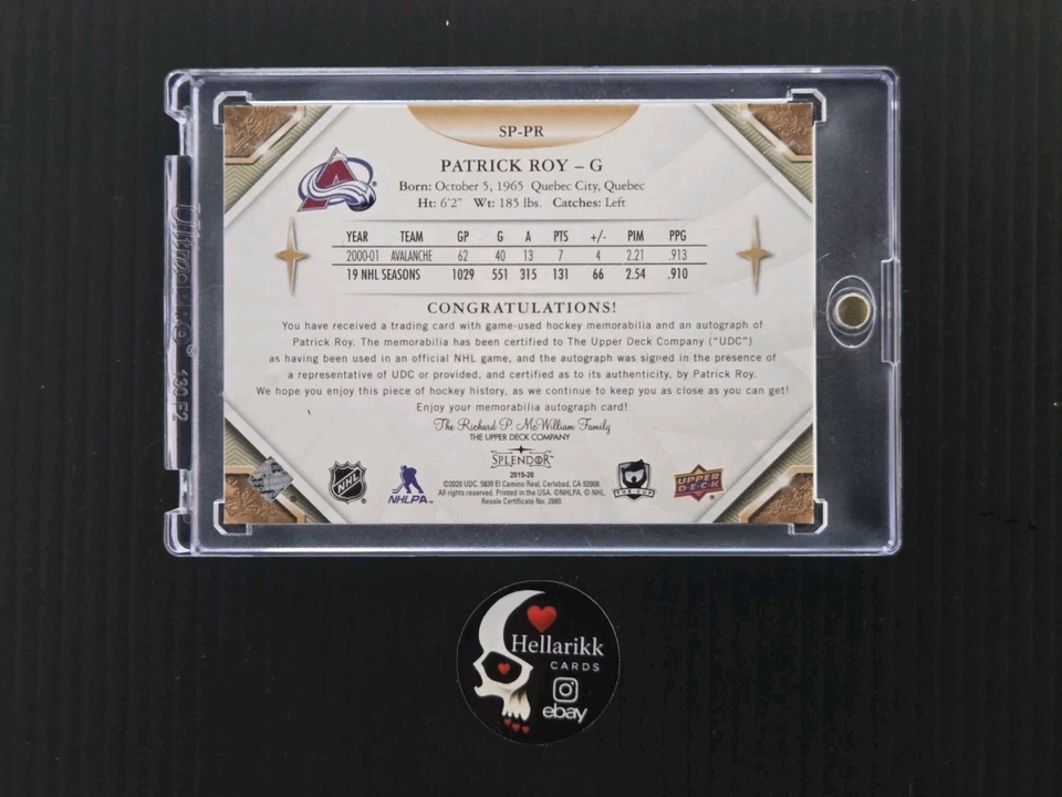 Patrick Roy/36 The Cup Splendor Auto Relics 2019-20 #SP-PR Colorado Avalanche Foto 2 de 2