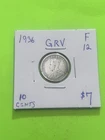 1936  Canadian George V .8 Silver 10 cent Dime.  Trending At $7
