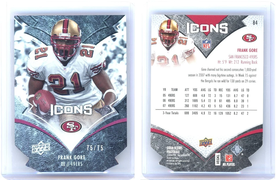2008 Upper Deck Icons Frank Gore #84 Gold Die Cut 75/75 - Image 3 of 3