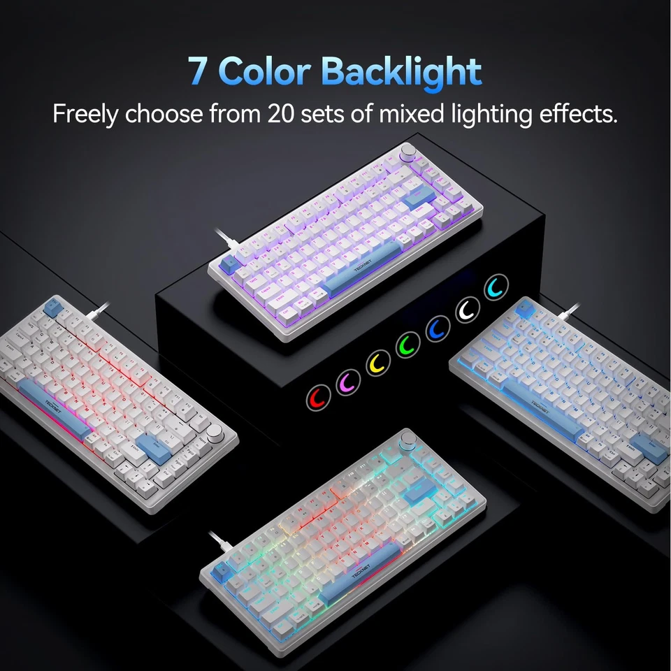 Teclado para juegos con cable, teclados retroiluminados RGB con estructura de junta, USB C Mec... Foto 2 de 4