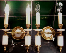 2 zabytkowe kinkiety para mosiądz onyks biały Francja rzadkie secesyjne H27,5