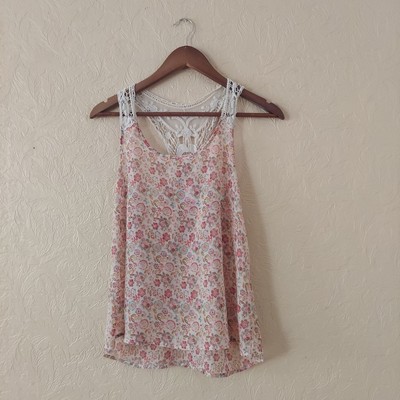 No Boundaries Floral Tank Top With Crochet Medium