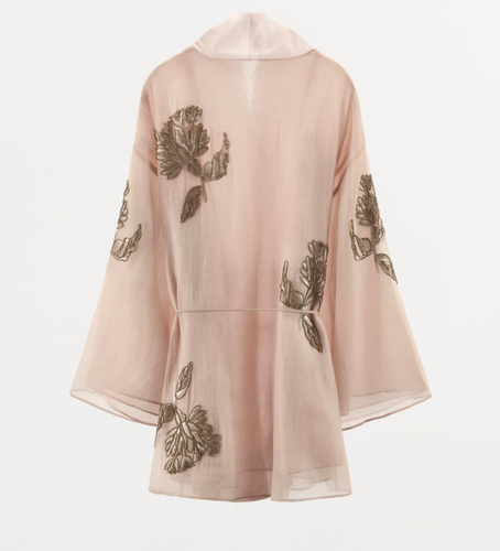 Zara Short Silk Kimono With Floral Embroidery Beads Pink Size XS-S 2855/004 New - Picture 24 of 24