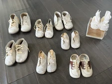 Vintage Antique White Leather Toddler Shoes Lot Of 8 Pairs