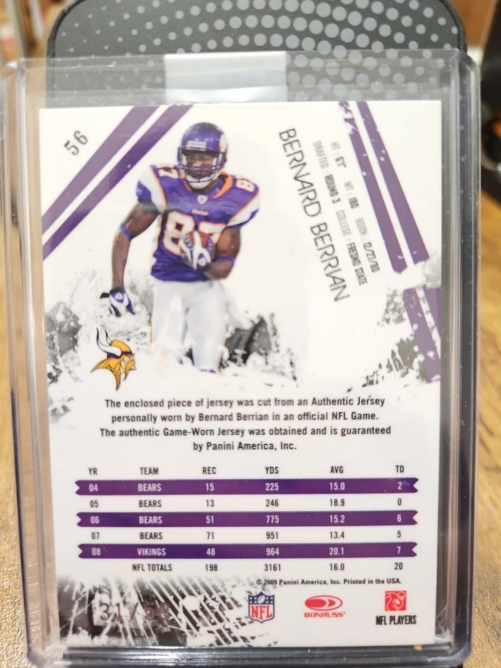 2009 Panini Rookies & Stars Longevity Bernard Berrian Patch /50 Game Worn! - Image 2 of 4