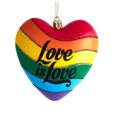 Kurt Adler Plastic Ornament for Christmas Tree, Pride "Love is Love" Heart