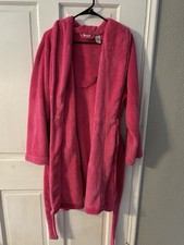 Adonna Pink Fleece Hooded Robe Belted Pockets XL Women's Long Sleeve
