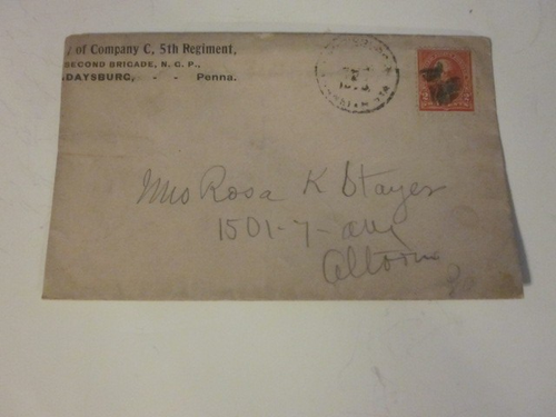 US 1898 COVER HOLLIDAYSBURG PA CANCEL COMPANY C 5TH REGIMENT N.G.P. STAMP #250
