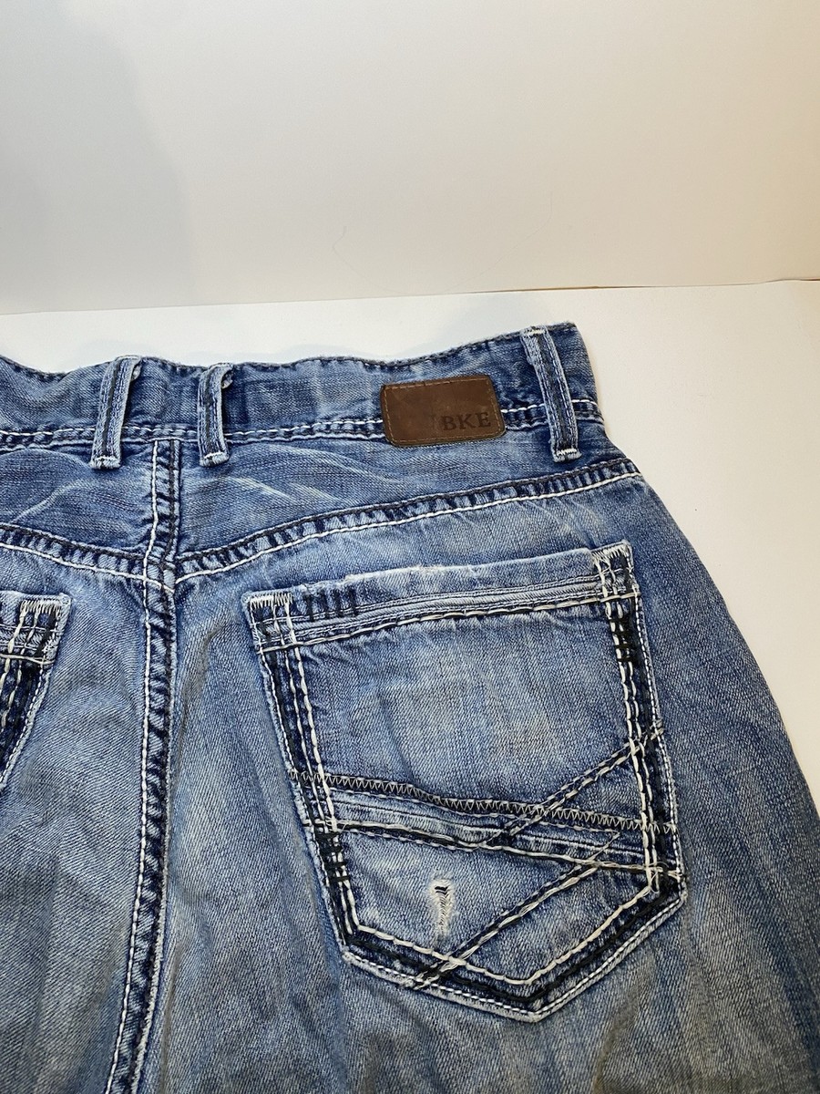 BKE Carter Jeans Mens 31L Straight Fit Washed Distressed Denim Jeans View 4