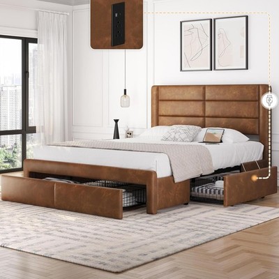 Queen Bed Frame with 2 USB Charging Stations/Port for Type A&Type C/3