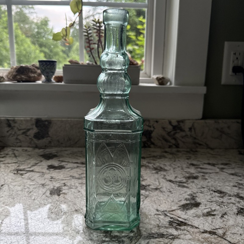 Vintage Vetreria Etrusca Green Tint Glass Bottle with Cork