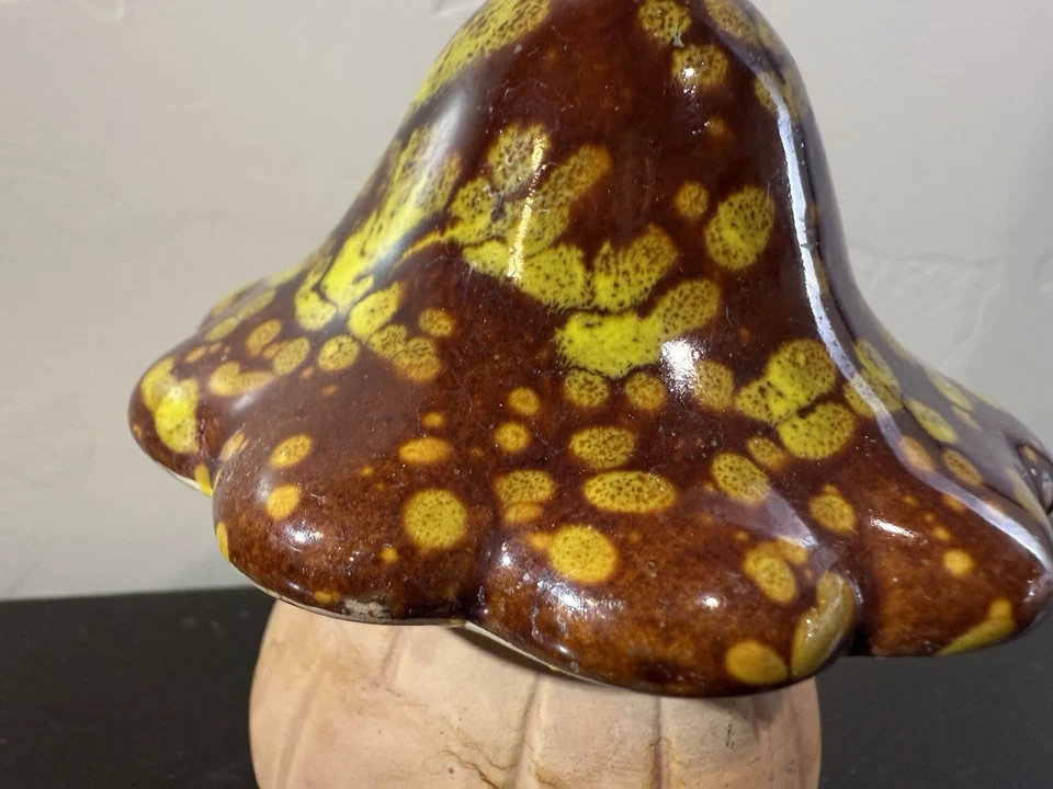 Decoração vintage de jardinagem de cogumelos estatueta brilhante esmalte gotejamento cerâmica - Imagem 4 de 4