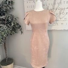 Calvin Klein Dress Womens 2 Faux Suede Sheath Puff Sleeve Exposed Zip CD2J1MTD