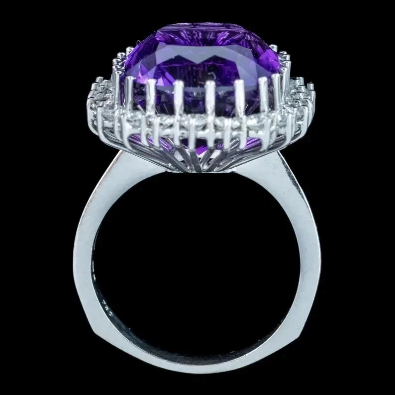 10.80 克拉认证天然紫水晶和钻石美丽戒指 14K 白金 6,7 — 第 3/4 张图片