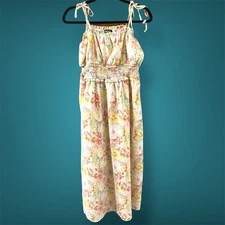 Grigio Floral Maxi Sun Dress Small Adjustable tie Bow Straps Lightweight Lined