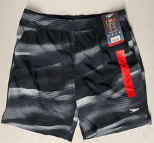 SPEEDO Men Tech Volley Swimsuit MEDIUM Comfort Liner BLACK/GRAY Swim Trunk Short