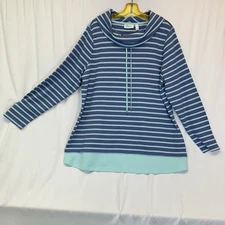 D & Co Active Striped Cowl Neck Pullover Top Women’s XL Waffle Knit 