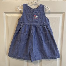 Vintage OshKosh B’Gosh Girls 4T Blue Gingham Embroidered Dress Made in USA