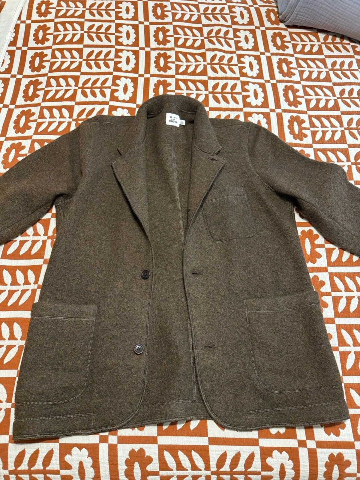 Flint and Tinder men's Boiled Wool Chore Blazer Jacket, Color Brown, Size Large - product detail image 5