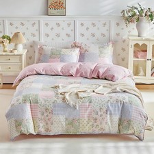 Joyreap 3pcs Queen Size Cotton Duvet Cover Set for Girls, Colorful Flowers Gr...