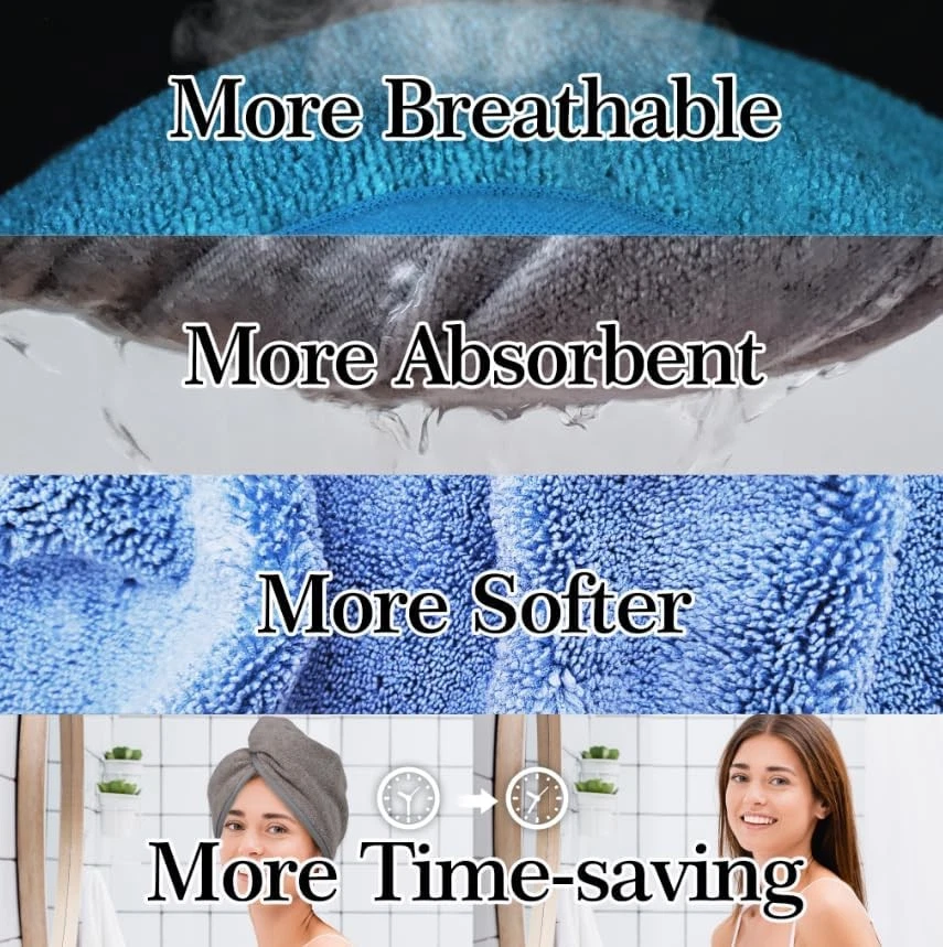 Toalla de microfibra YoulerTex envoltura para el cabello: paquete de 2 toallas de secador de pelo 10X26 para Wo Foto 4 de 4