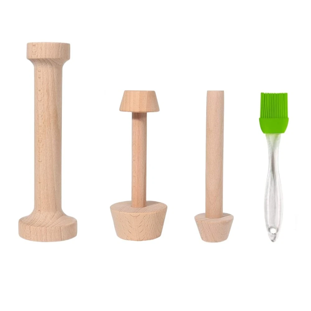 Wooden Tart Tamper Set Double Side Pastry Dough Tool DIY Baking 4 PCS