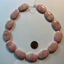 NATURAL GENUINE SMOOTH RHODONITE OVAL FLAT BEADS 30X20MM 15.5" STRAND WHOLESALE