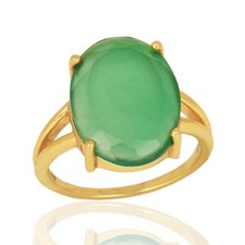 Natural Green Onyx 18K Gold Plated 925 Sterling Silver Ring Gemstone Jewelry