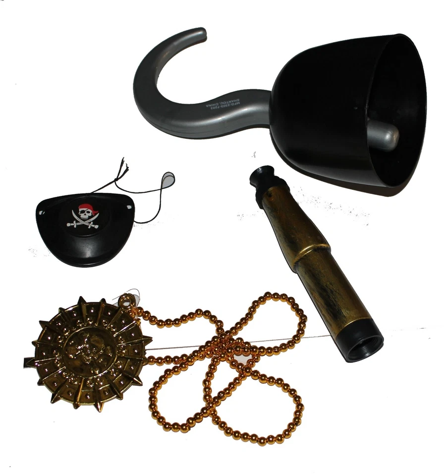 Conjunto Plástico Pirata Gancho Ojo Parche Espía Vidrio Collar Capitán Disfraz Accesorios Foto 3 de 4