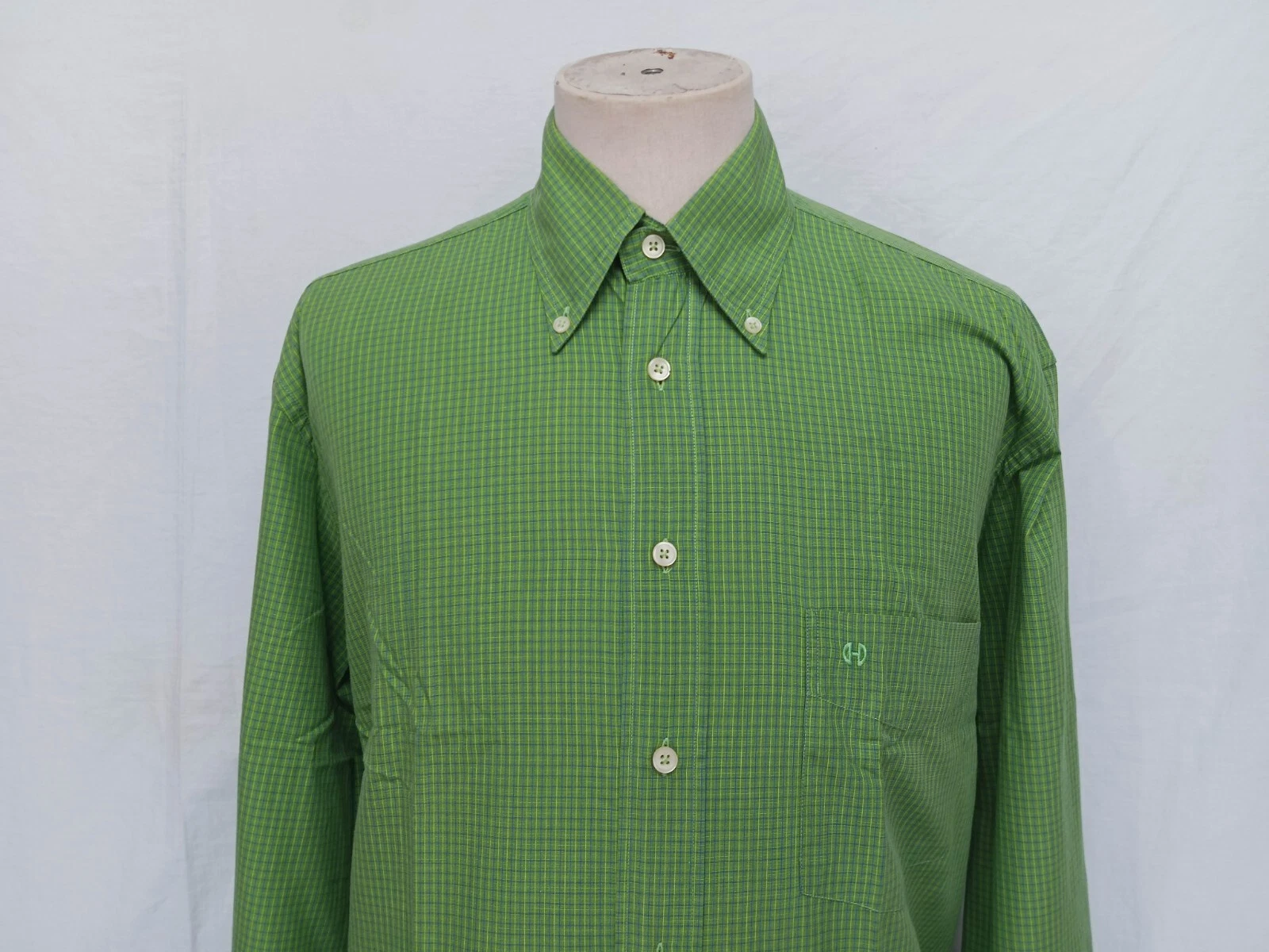 Camicia abito da uomo CELINE Homme verde abbottonata a scacchi blu cotone 15 75 40