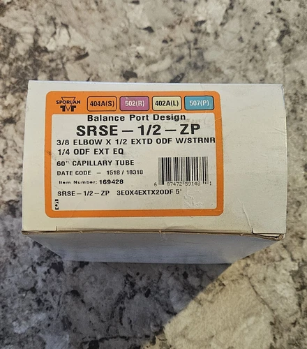 Sporlan SRSE-1/2-ZP TXV. 3/8 Elbow x 1/2 EXTD ODF W/Strainer. 1/4 ODF Ext. Eq.