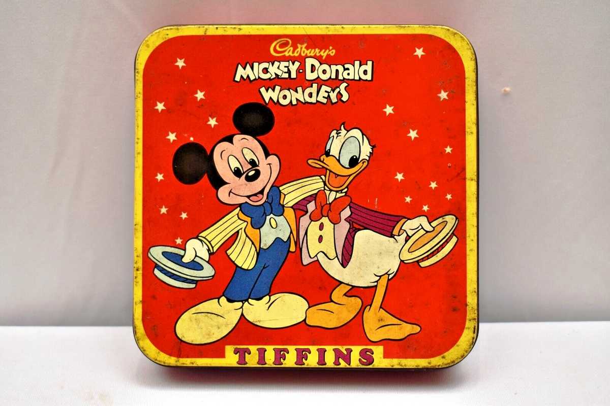 Vintage Cadbury Mickey Donald Wonders Tin Tiffins Box Disney