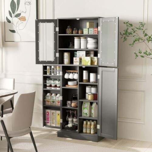 Free Standing Kitchen Pantry Larder Display Cupboard Cabinet Storage Unit Tall - Picture 3 of 6