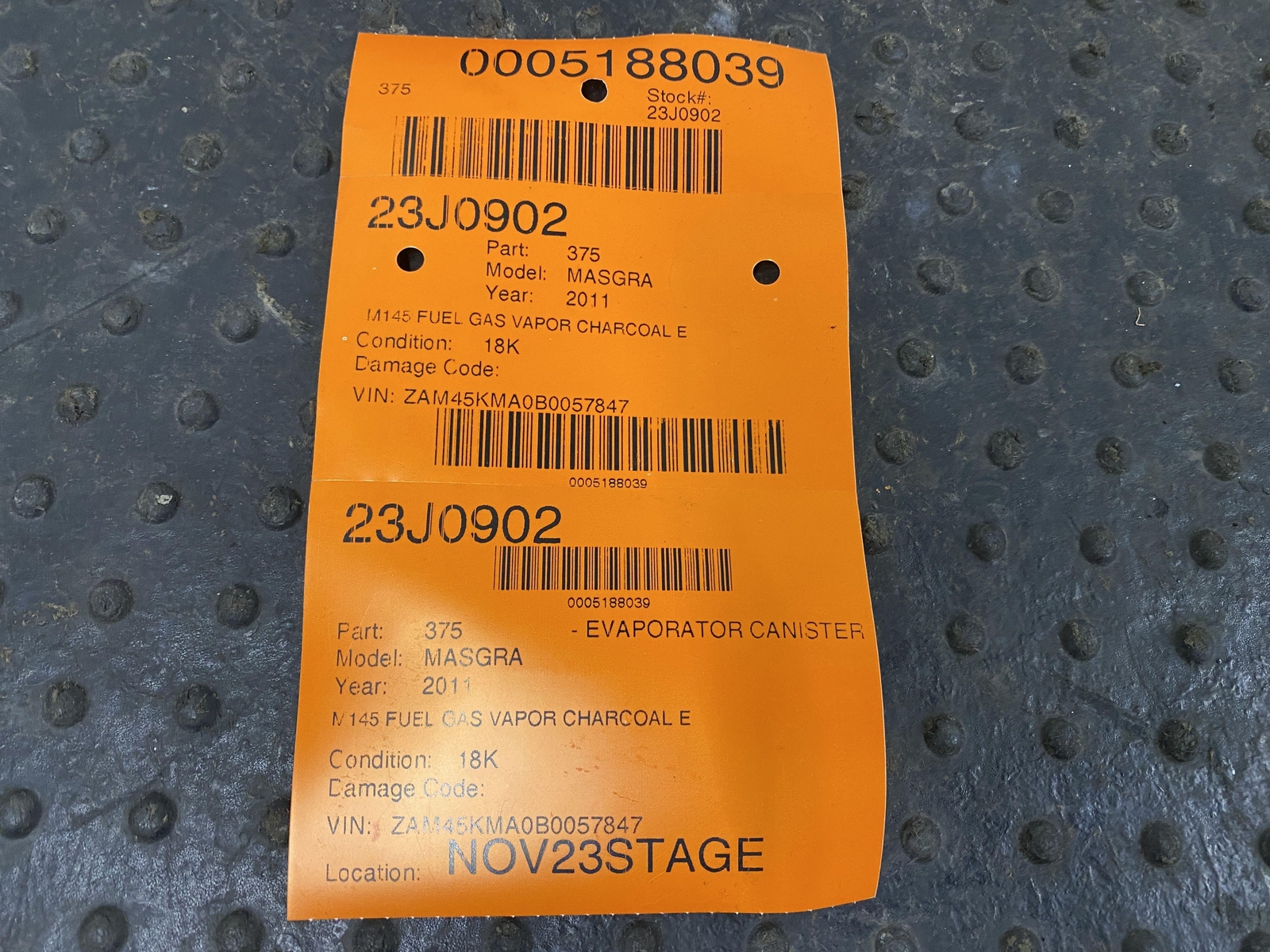 08-12 MASERATI GRANTURISMO M145 GAS VAPOR CHARCOAL EVAP EVAPORATIVE CANISTER 18K