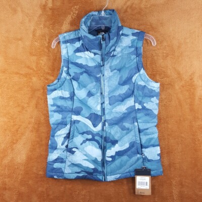 THE NORTH FACE Jacket Womens Small Blue Camo Puffer Vest ALPZ 550 Down 