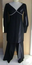 Black Ladies mini dress w/ pants '60's Outfit Rhinestone Clubwear WOW VINTAGE