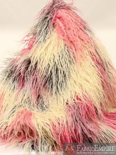 Faux Fur Fabric Long Pile Curly Llama Pastel cream pink grey 60" Wide by the yrd - Picture 6 of 6