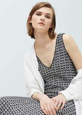 NEW MANGO (ZARA Group) Black - White Jacquard Maxi Dress With Side Slit Size L