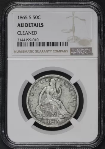 1865-S Seated Liberty Half Dollar NGC AU Details Cleaned