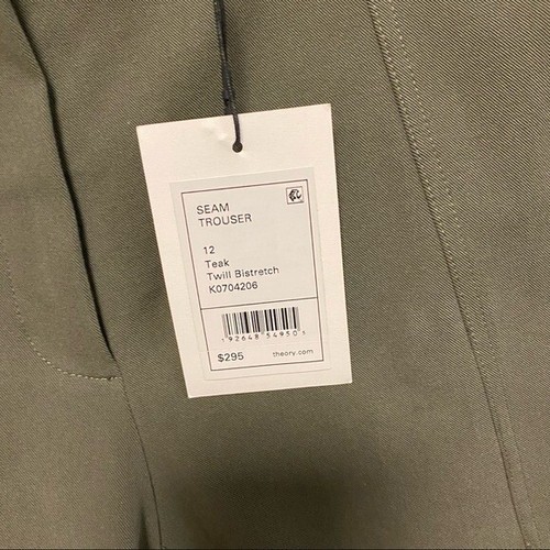 Theory Twill Seam Trousers Women's In Olive Teak Size 12 Bi Stretch Cotton - Picture 8 of 24