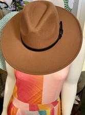 Fashion Fall Brown Felt fedora hat wide brim With Black Belt Detail