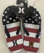 Men s Flip Flops Hurley Size 8 Red White Blue Stars Stripes NWT Sandals