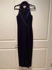 Vintage Dave Johnny Navy Blue / Rhinestone Halter Formal Long Dress Sz 7/8