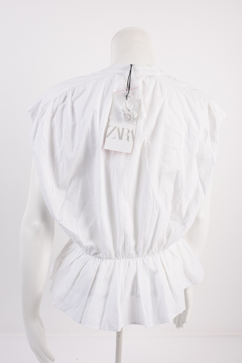 Zara Womens Poplin Bow Shirt M White Jewel Buttons Zara Womens Poplin Bow Shirt M White Jewel Buttons