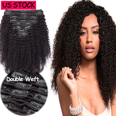 Real Remy Human Hair Extensions Clip In Double Weft Kinky Curly