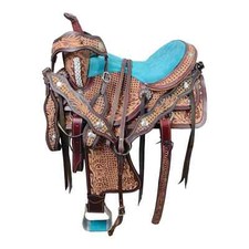Premium Leather Western Barrel Racing Horse Saddle Tack Set Size 14" to 18"