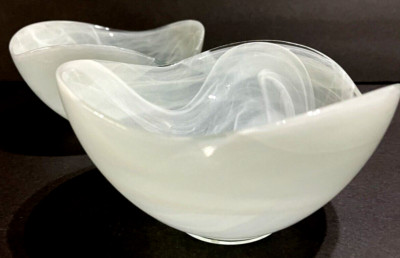 2 Ecoglass Recycled Art Glass Glassware Made in Spain Teal White New