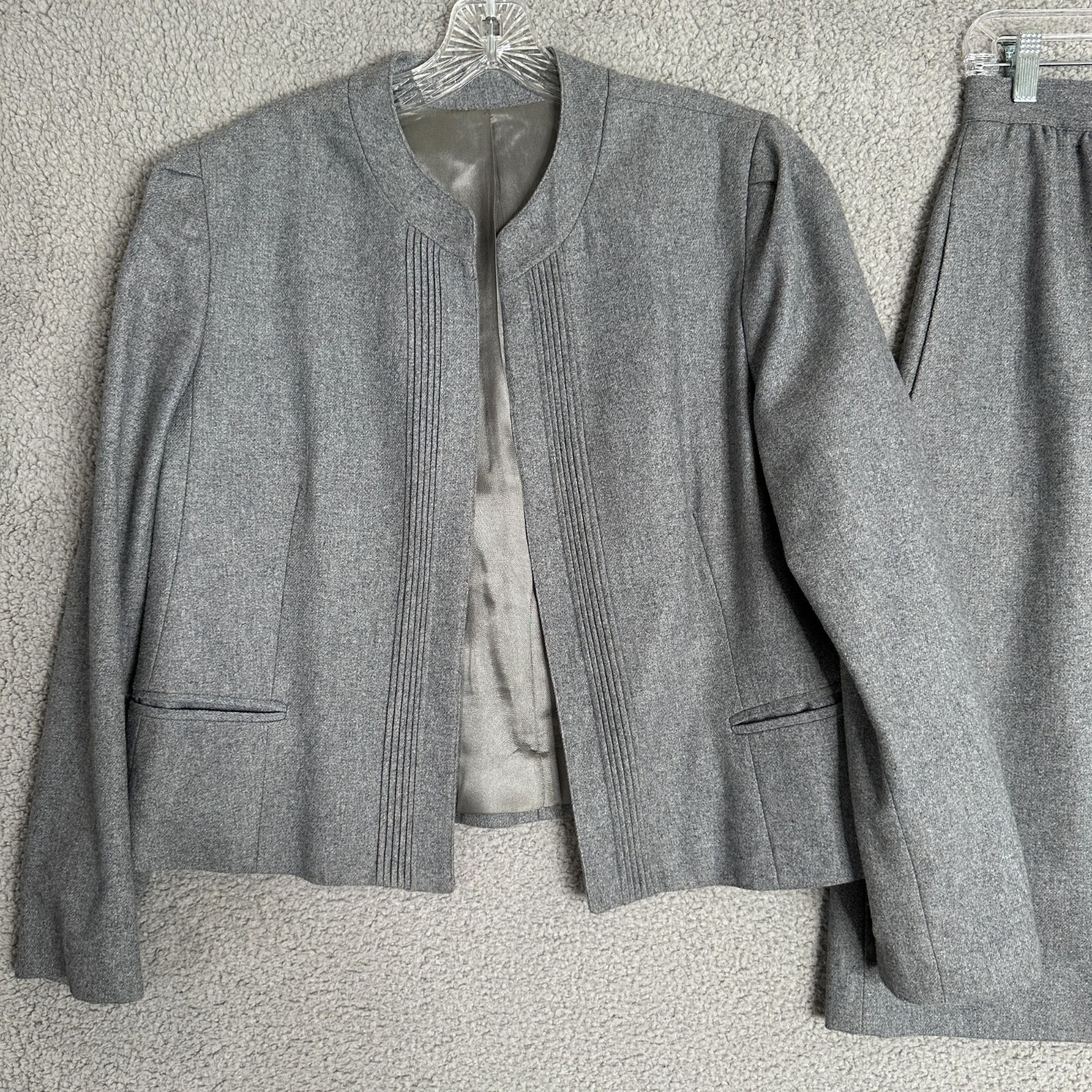 Vintage Glen Aire Gray Wool Skirt Suit Set Gray Womens Size Medium Career Y2K